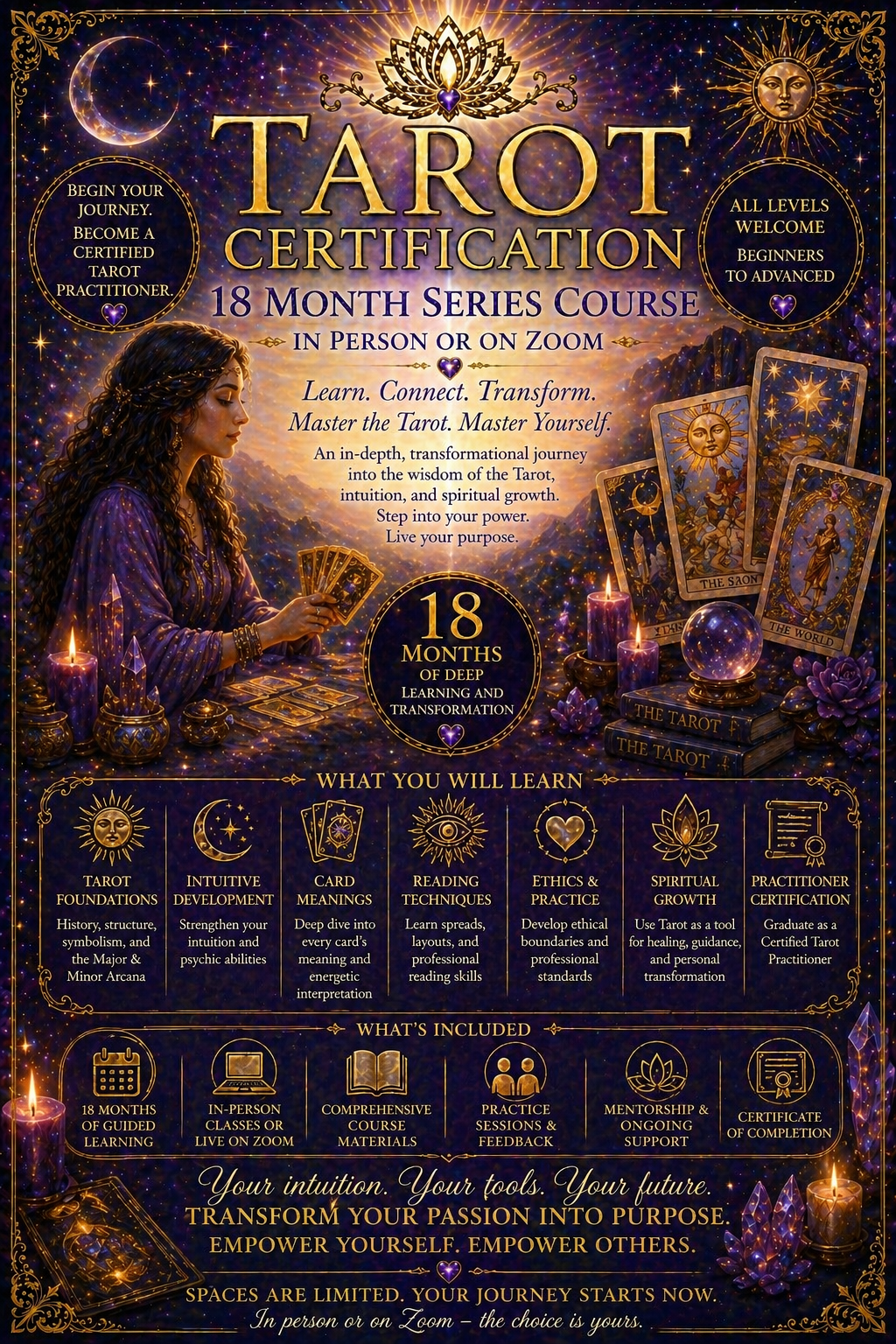 TAROT CERTIFICATION 18 MONTH SERIES COURSE - in person or on zoom (CLOSED AT THIS MOMENT)