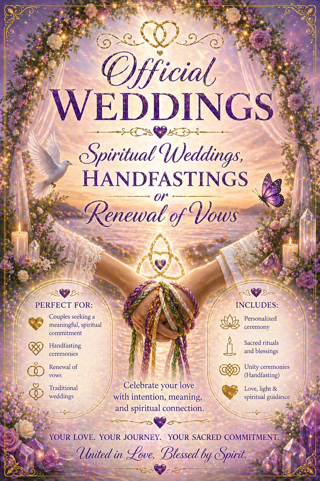 Official Weddings, Spiritual Weddings,  Handfastings or Renewal of Vows
